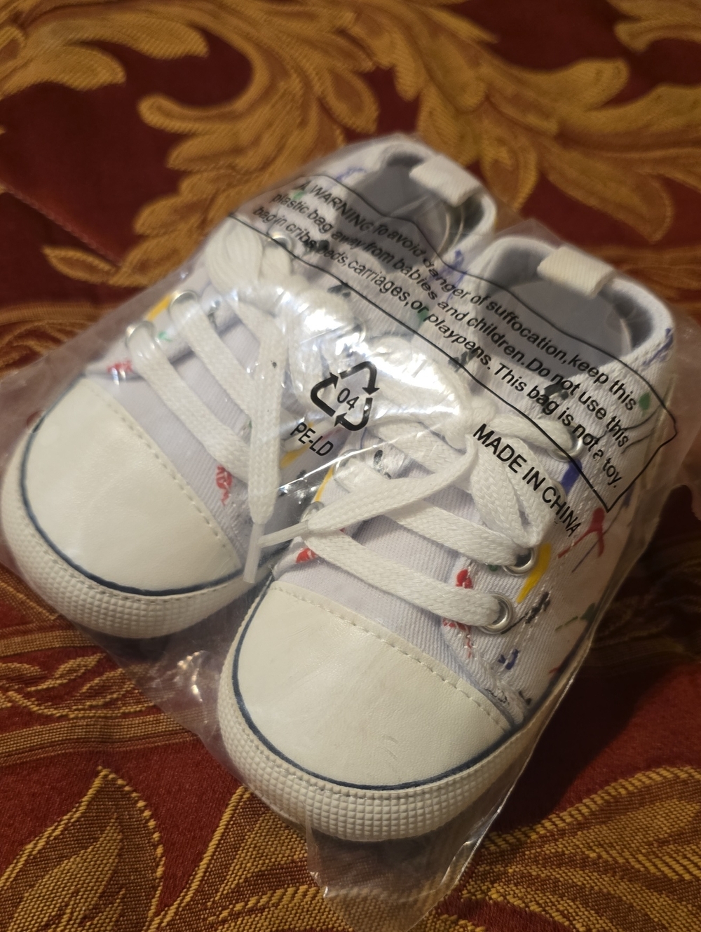 Baby White Canvas Sneakers with Multicolor Accents (Size 19]